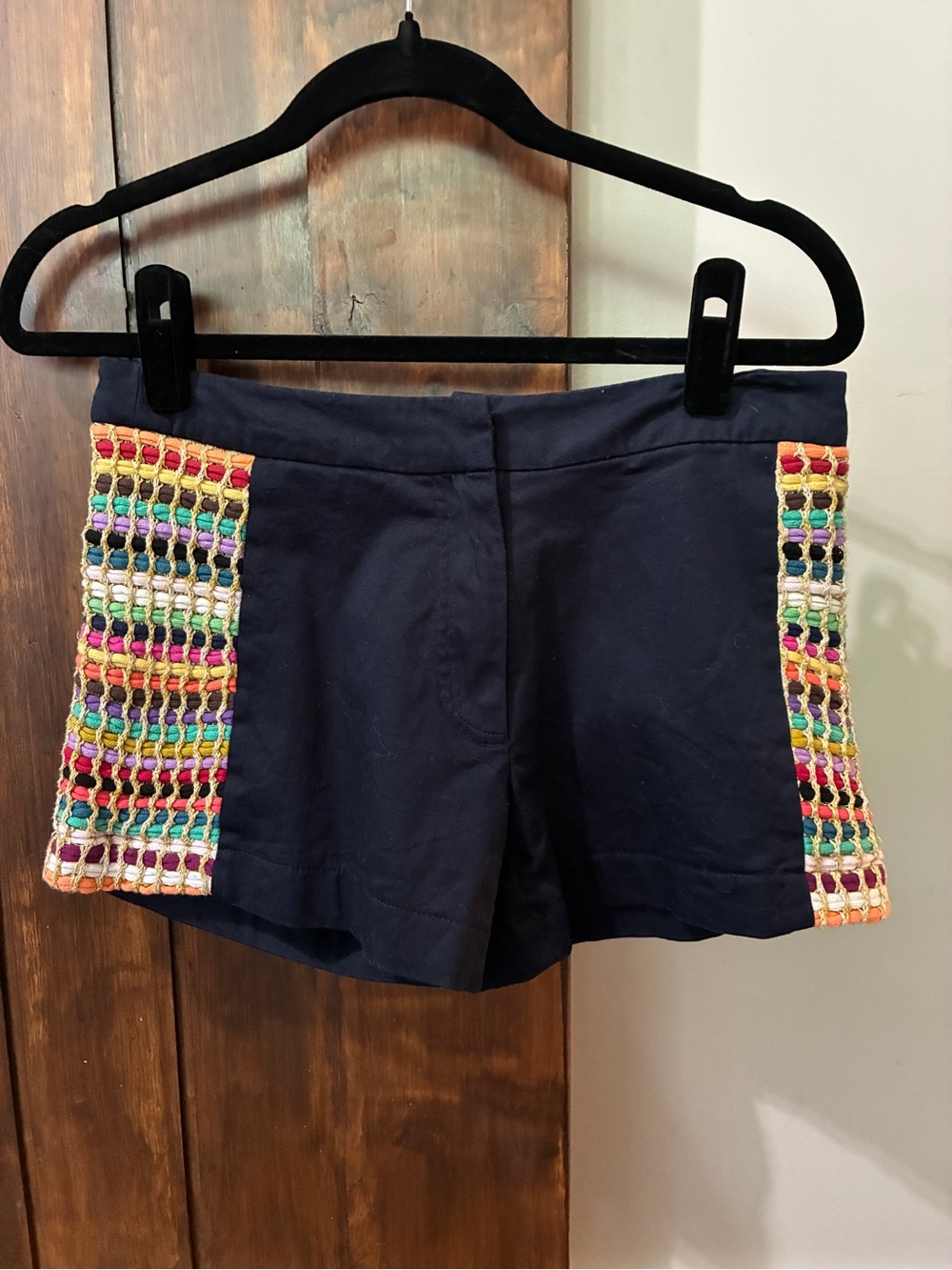 Judith March Multi Color Embroidered Side Detail Shorts Size Small Navy 3" Insm
